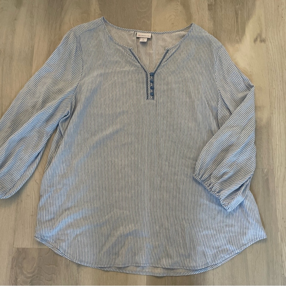 Liz Claiborne Baby Blue Stripe Tunic Top ~ XL fits Generous ~